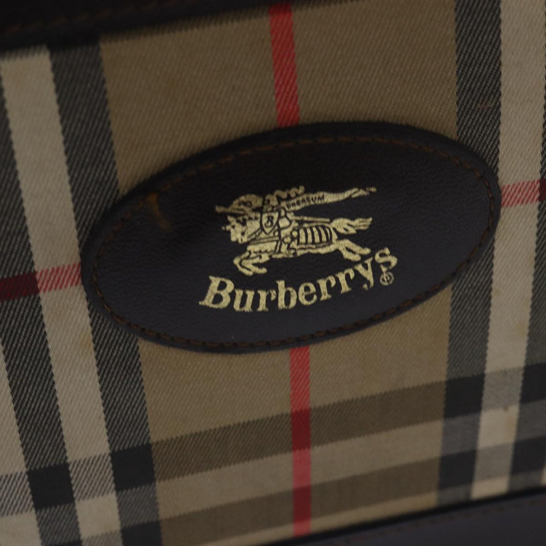BurberrySs Nova Check Boston Bag Canvas Brown Beige Auth ki4621