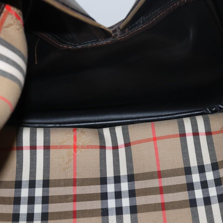 BurberrySs Nova Check Boston Bag Canvas Brown Beige Auth ki4621