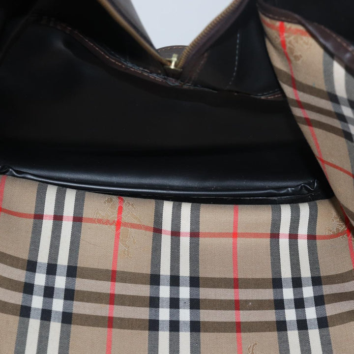 BurberrySs Nova Check Boston Bag Canvas Brown Beige Auth ki4621