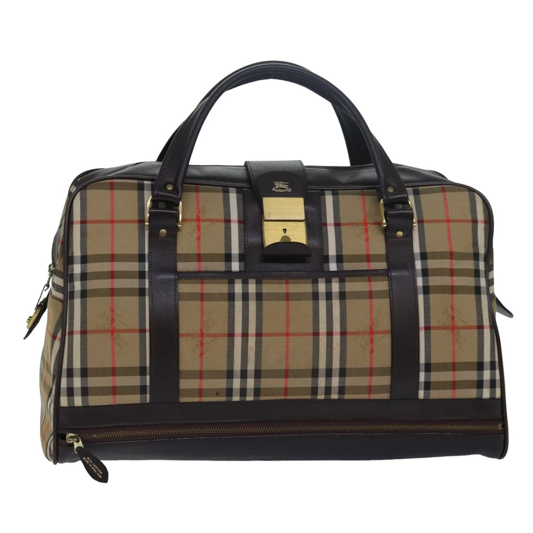 BurberrySs Nova Check Boston Bag Canvas Brown Beige Auth ki4621