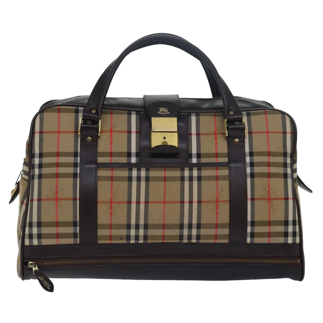 BurberrySs Nova Check Boston Bag Canvas Brown Beige Auth ki4621