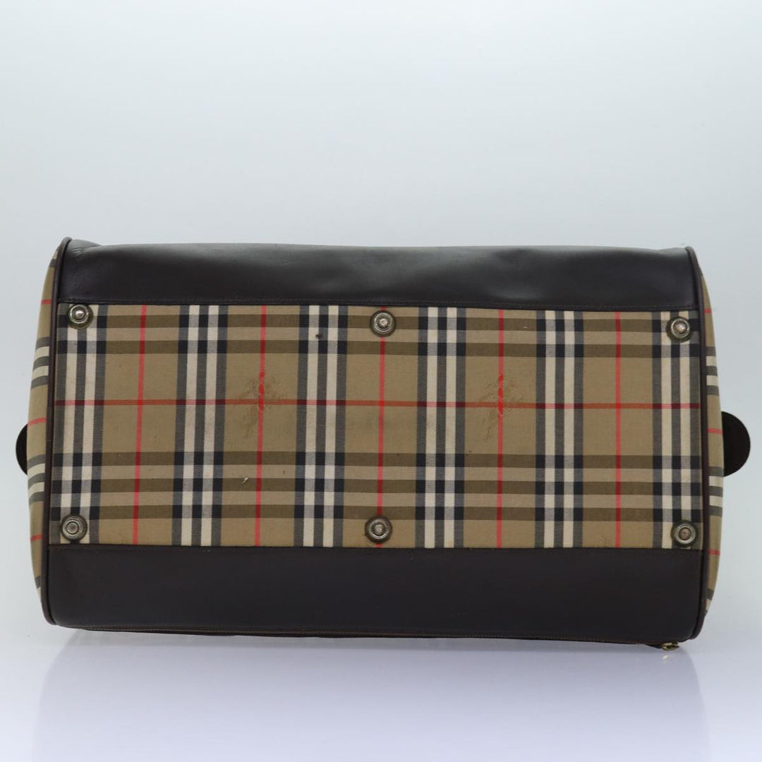 BurberrySs Nova Check Boston Bag Canvas Brown Beige Auth ki4621