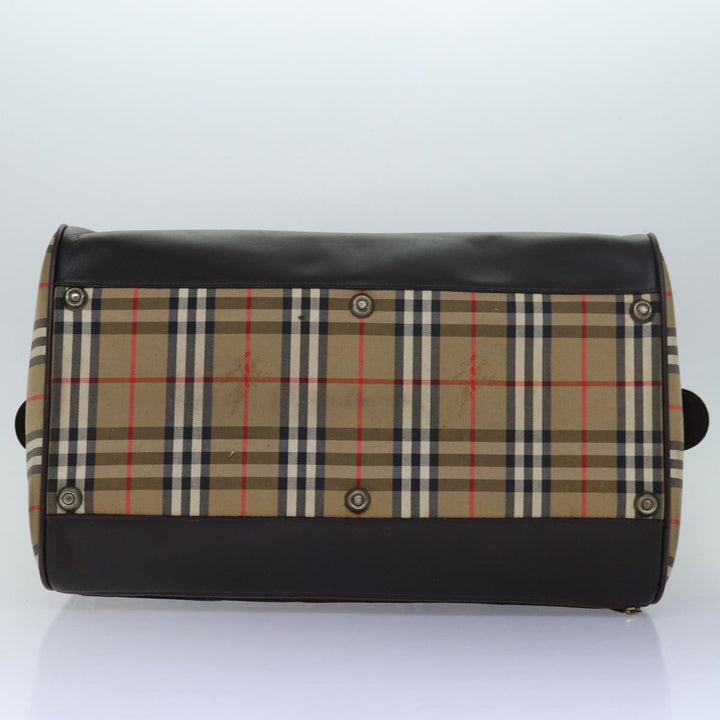 BurberrySs Nova Check Boston Bag Canvas Brown Beige Auth ki4621