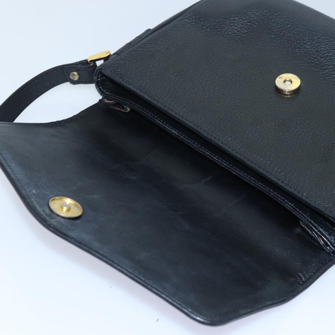 BurberrySs Shoulder Bag Leather Black Auth ki4643