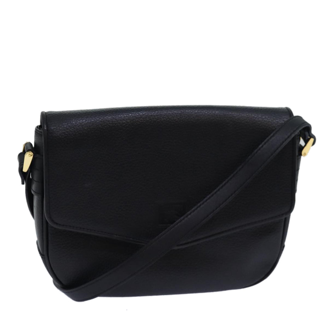 BurberrySs Shoulder Bag Leather Black Auth ki4643