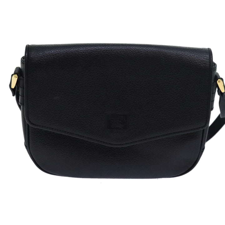 BurberrySs Shoulder Bag Leather Black Auth ki4643
