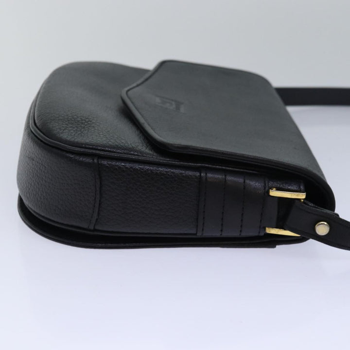 BurberrySs Shoulder Bag Leather Black Auth ki4643