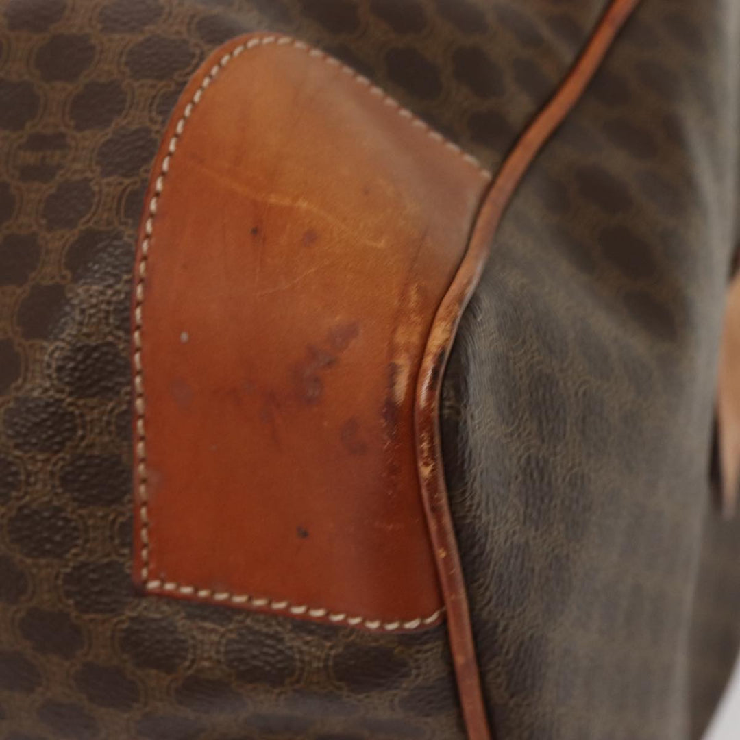 Celine Macadam Canvas Boston Bag PVC Leather Brown Auth ki4668