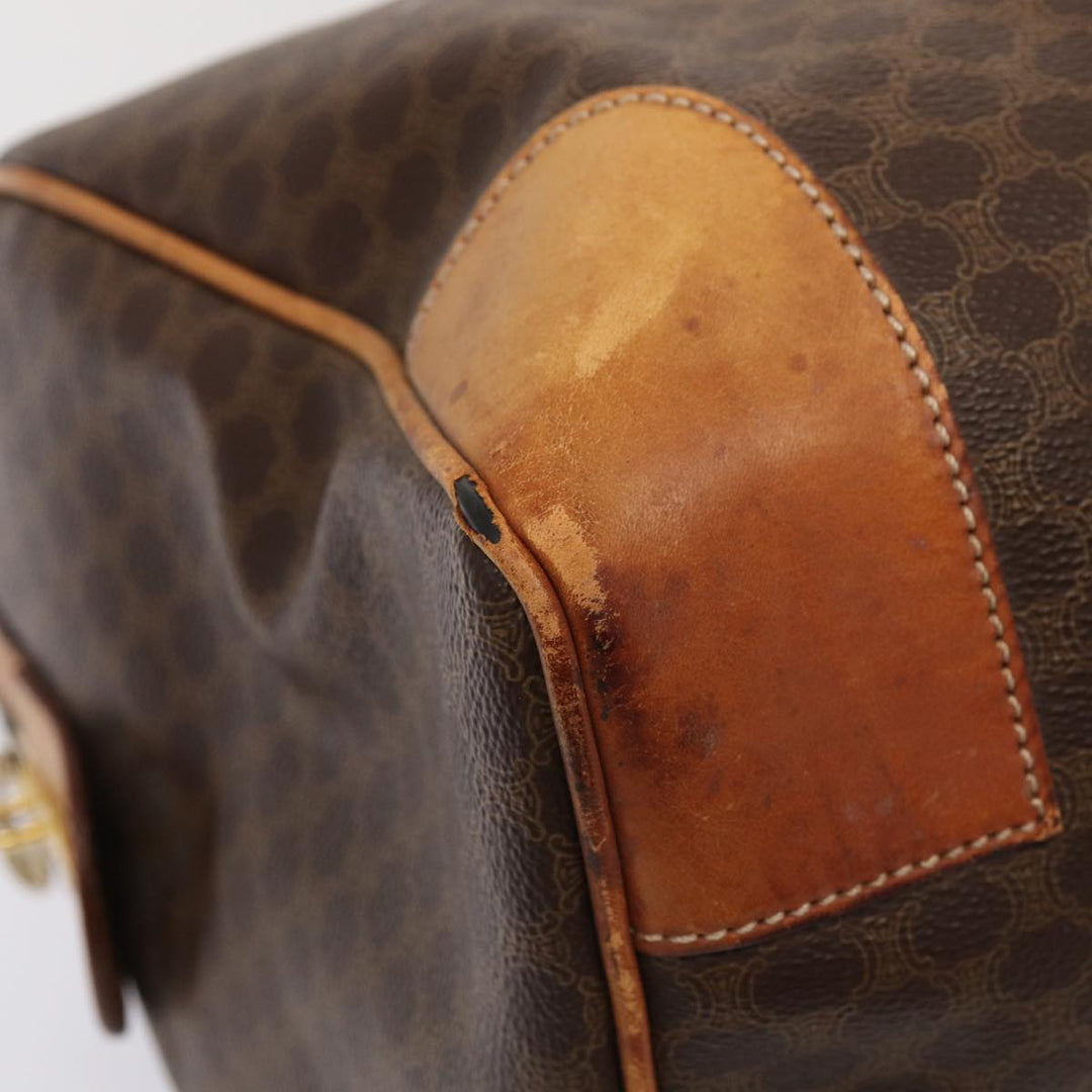 Celine Macadam Canvas Boston Bag PVC Leather Brown Auth ki4668