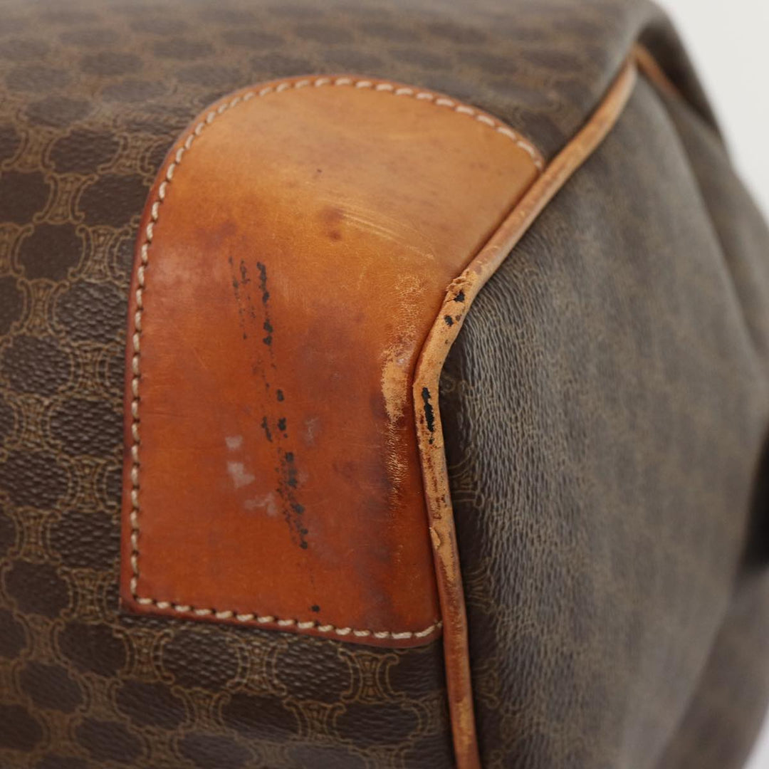Celine Macadam Canvas Boston Bag PVC Leather Brown Auth ki4668