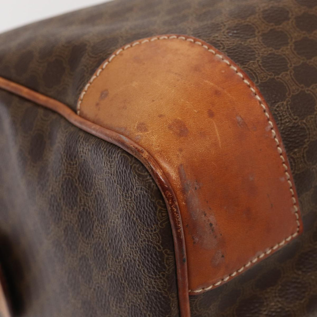 Celine Macadam Canvas Boston Bag PVC Leather Brown Auth ki4668