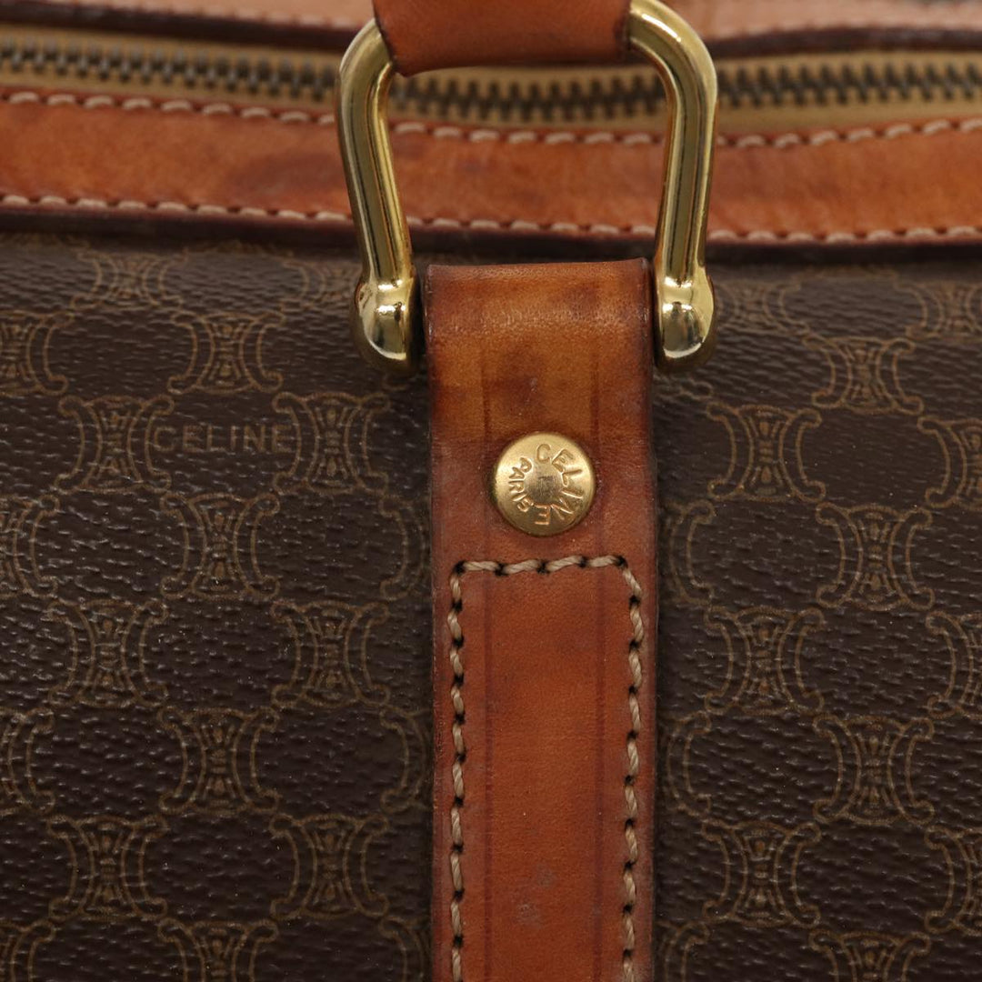 Celine Macadam Canvas Boston Bag PVC Leather Brown Auth ki4668