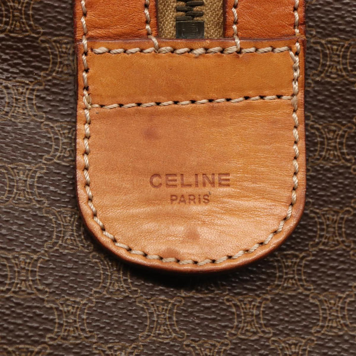 Celine Macadam Canvas Boston Bag PVC Leather Brown Auth ki4668