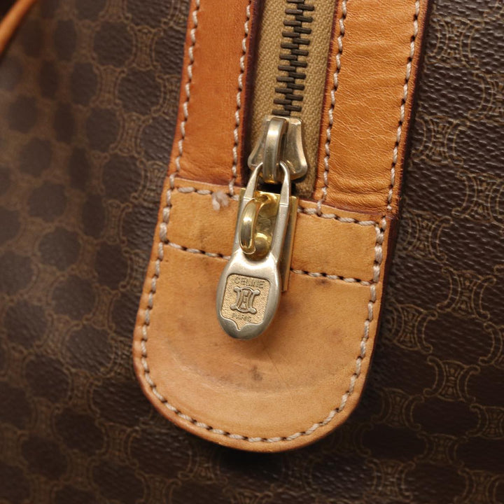 Celine Macadam Canvas Boston Bag PVC Leather Brown Auth ki4668