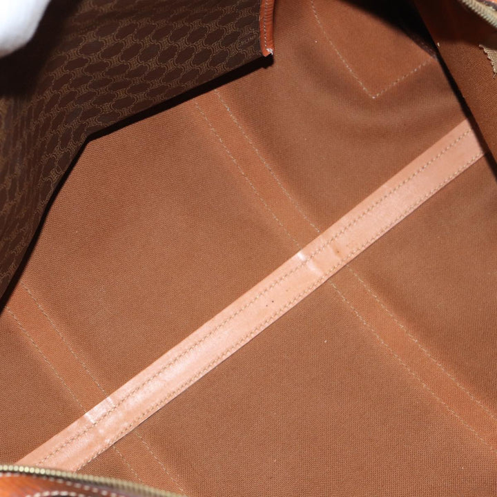 Celine Macadam Canvas Boston Bag PVC Leather Brown Auth ki4668