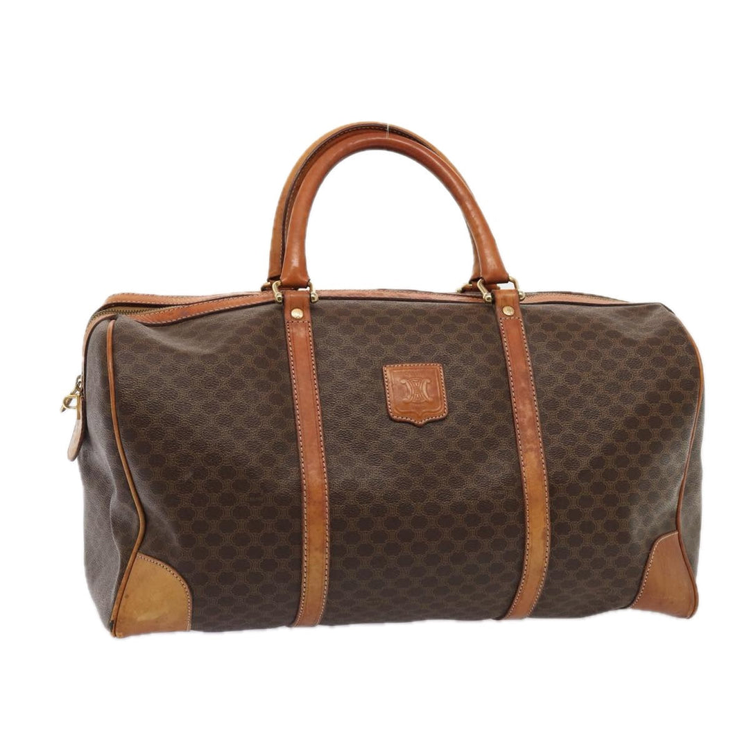 Celine Macadam Canvas Boston Bag PVC Leather Brown Auth ki4668