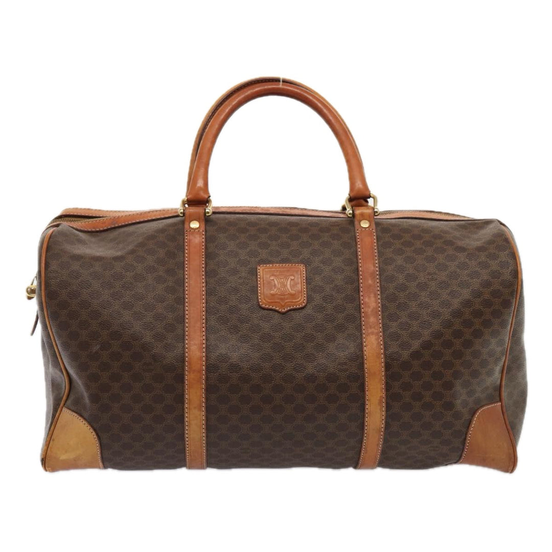 Celine Macadam Canvas Boston Bag PVC Leather Brown Auth ki4668