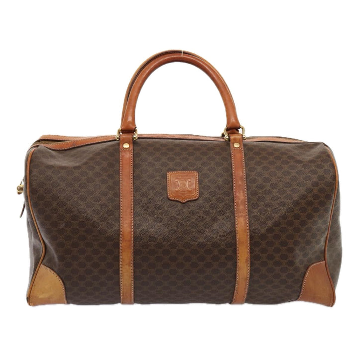 Celine Macadam Canvas Boston Bag PVC Leather Brown Auth ki4668