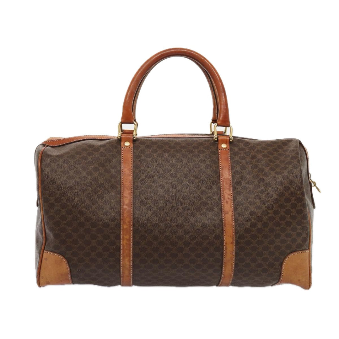 Celine Macadam Canvas Boston Bag PVC Leather Brown Auth ki4668