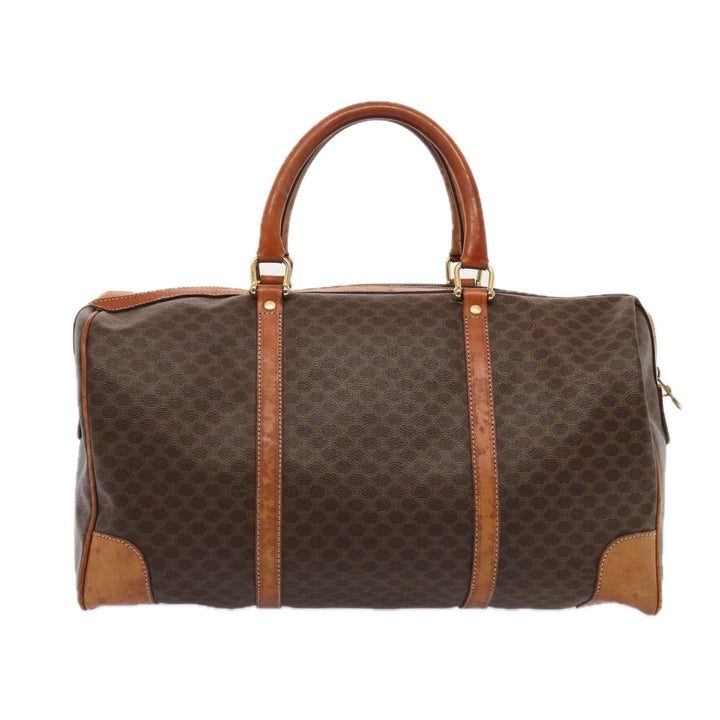 Celine Macadam Canvas Boston Bag PVC Leather Brown Auth ki4668