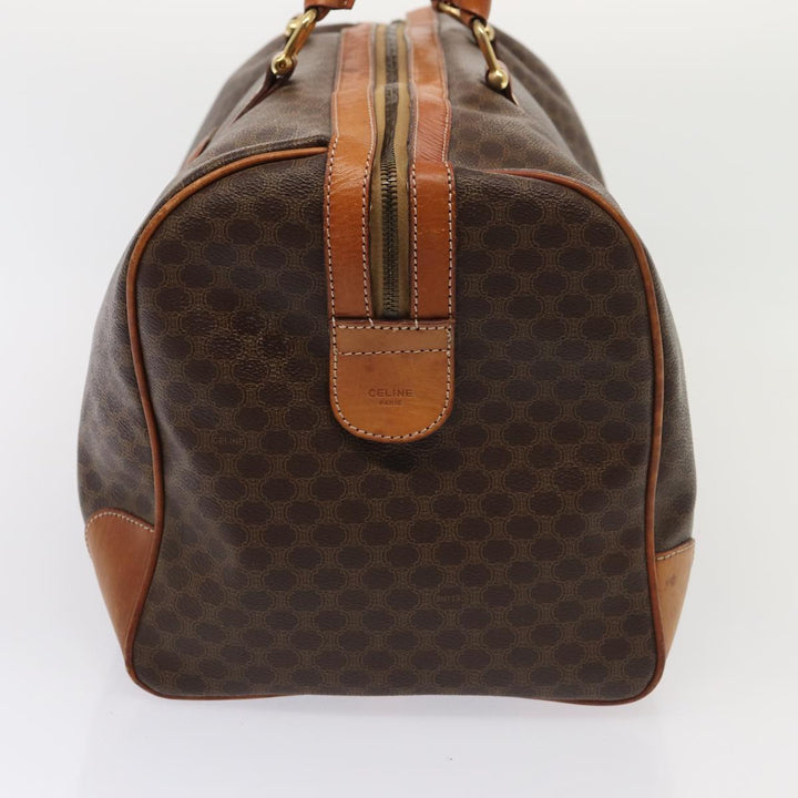 Celine Macadam Canvas Boston Bag PVC Leather Brown Auth ki4668
