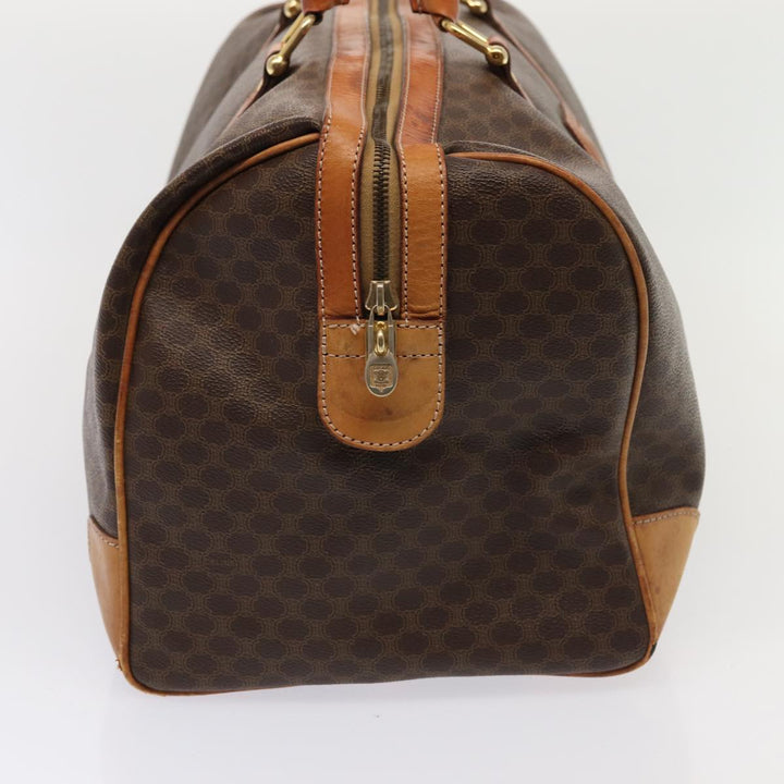 Celine Macadam Canvas Boston Bag PVC Leather Brown Auth ki4668