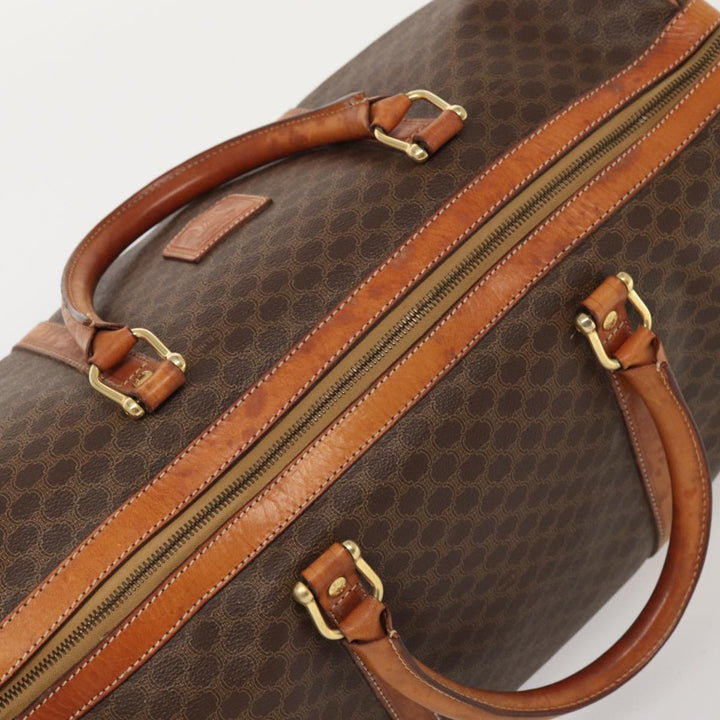 Celine Macadam Canvas Boston Bag PVC Leather Brown Auth ki4668