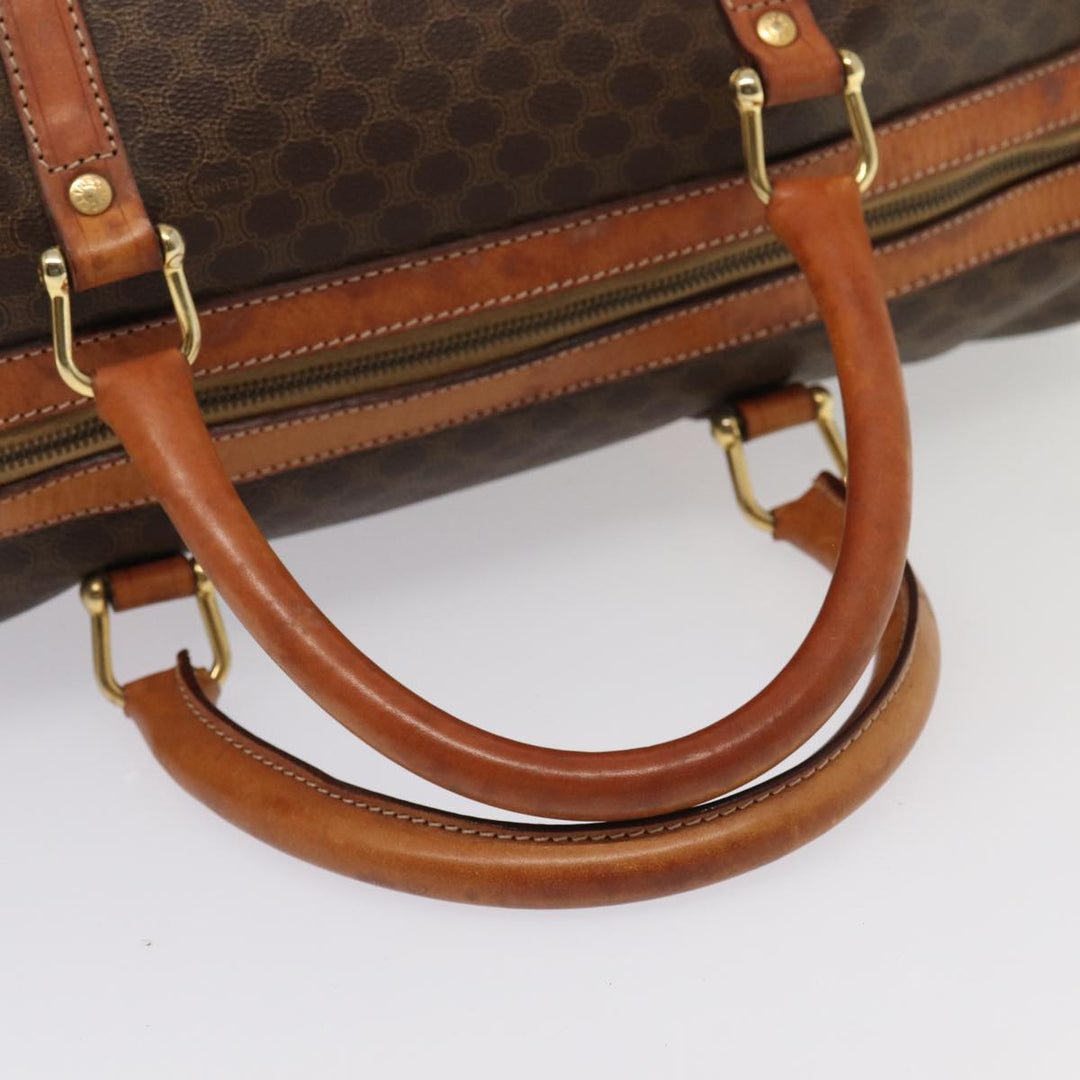 Celine Macadam Canvas Boston Bag PVC Leather Brown Auth ki4668