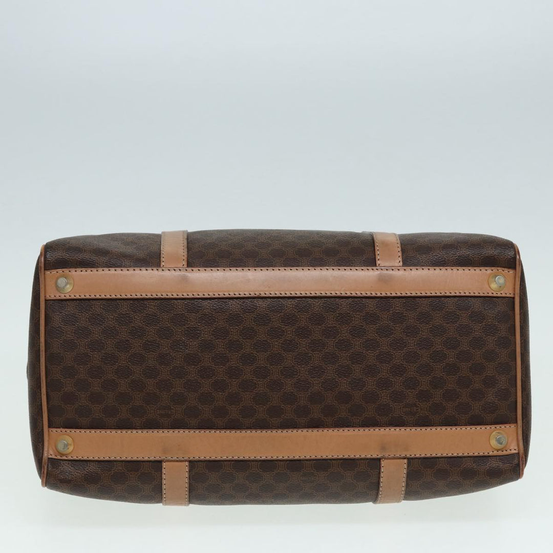Celine Macadam Canvas Boston Bag PVC Leather Brown Gold Auth ki4701