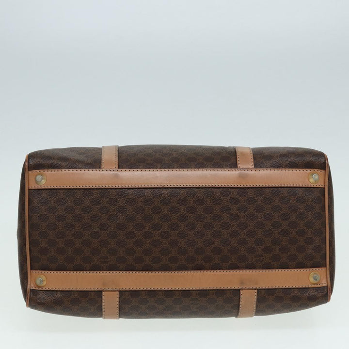Celine Macadam Canvas Boston Bag PVC Leather Brown Gold Auth ki4701