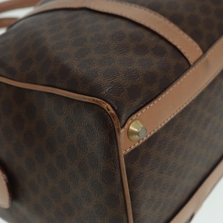Celine Macadam Canvas Boston Bag PVC Leather Brown Gold Auth ki4701