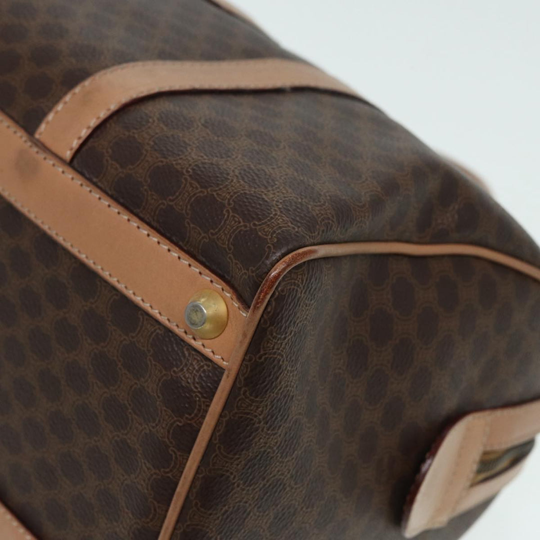 Celine Macadam Canvas Boston Bag PVC Leather Brown Gold Auth ki4701