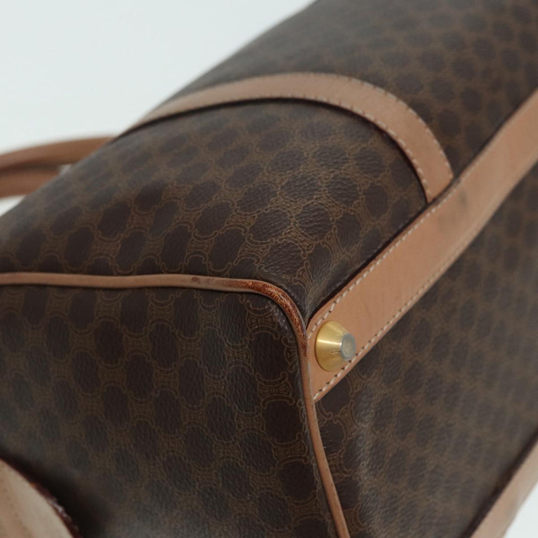 Celine Macadam Canvas Boston Bag PVC Leather Brown Gold Auth ki4701