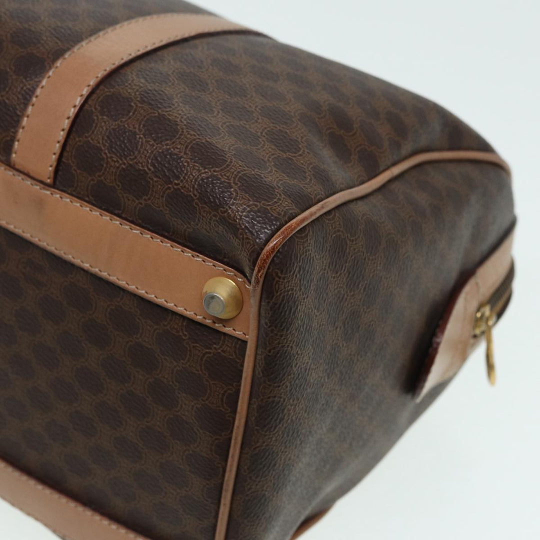 Celine Macadam Canvas Boston Bag PVC Leather Brown Gold Auth ki4701