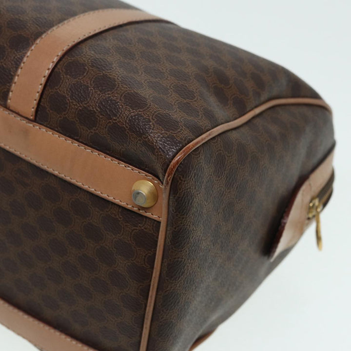 Celine Macadam Canvas Boston Bag PVC Leather Brown Gold Auth ki4701