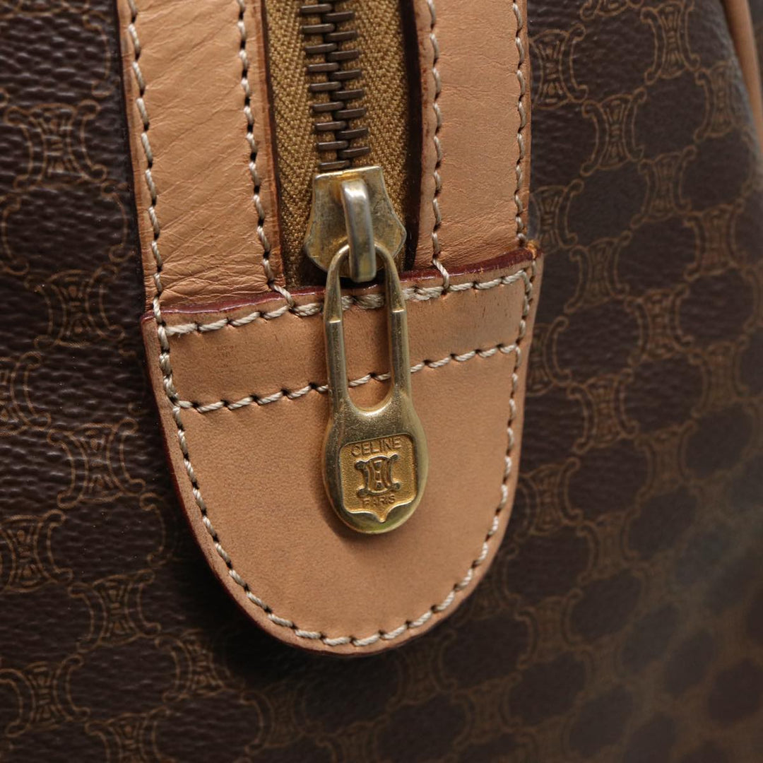 Celine Macadam Canvas Boston Bag PVC Leather Brown Gold Auth ki4701