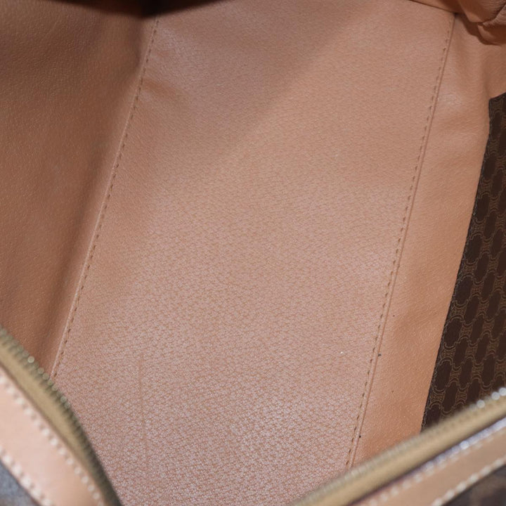Celine Macadam Canvas Boston Bag PVC Leather Brown Gold Auth ki4701