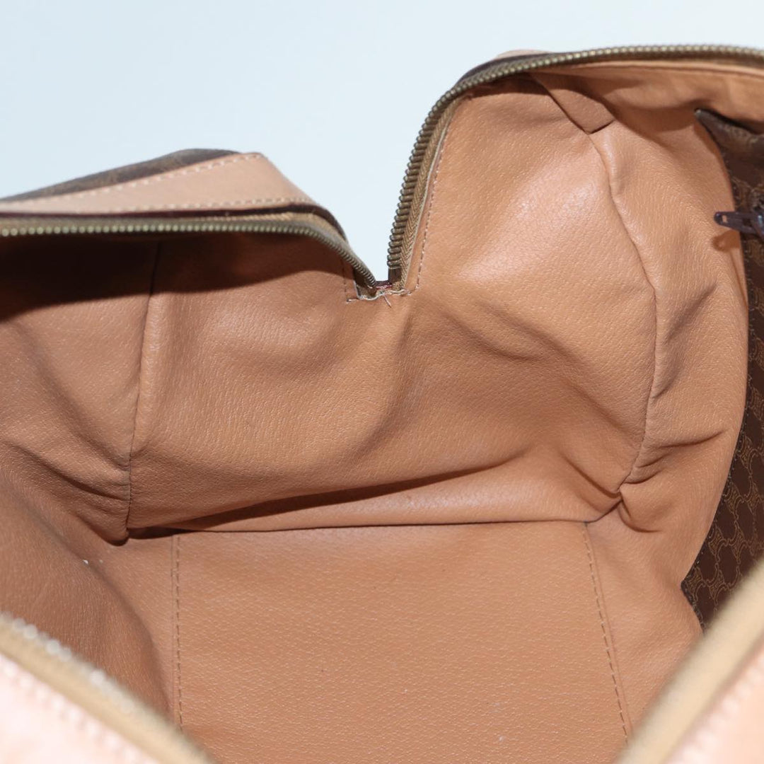 Celine Macadam Canvas Boston Bag PVC Leather Brown Gold Auth ki4701