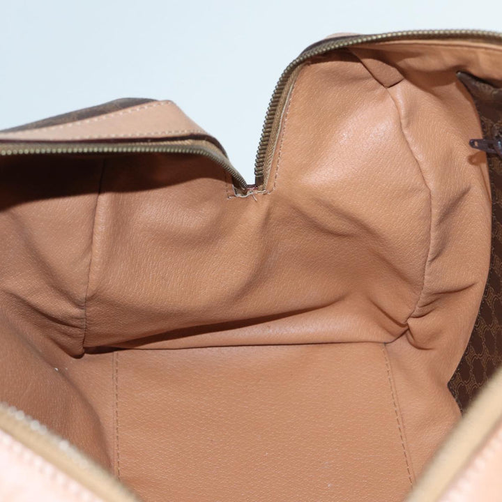 Celine Macadam Canvas Boston Bag PVC Leather Brown Gold Auth ki4701