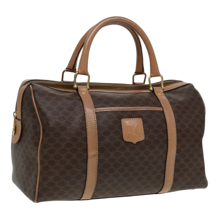 Celine Macadam Canvas Boston Bag PVC Leather Brown Gold Auth ki4701