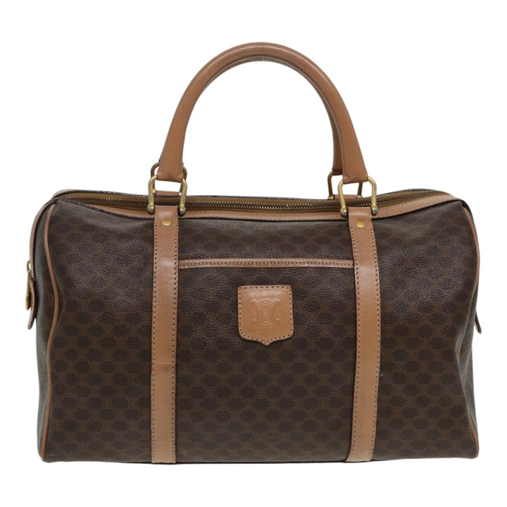 Celine Macadam Canvas Boston Bag PVC Leather Brown Gold Auth ki4701