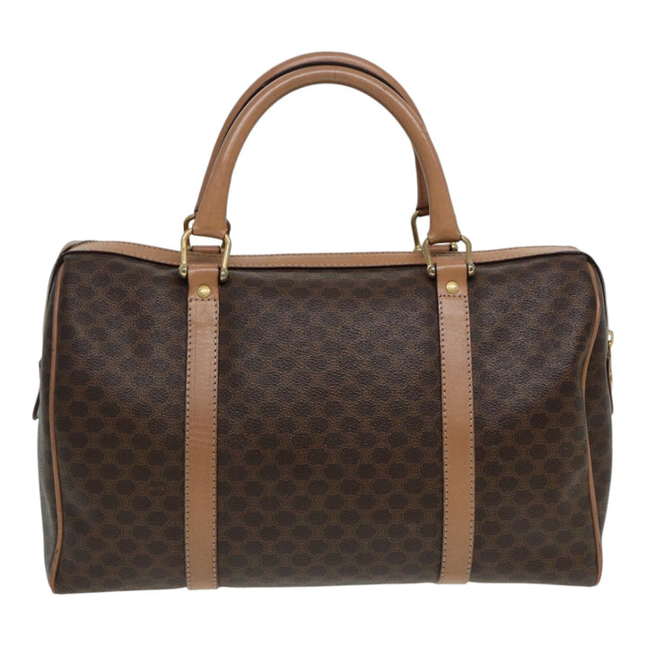 Celine Macadam Canvas Boston Bag PVC Leather Brown Gold Auth ki4701