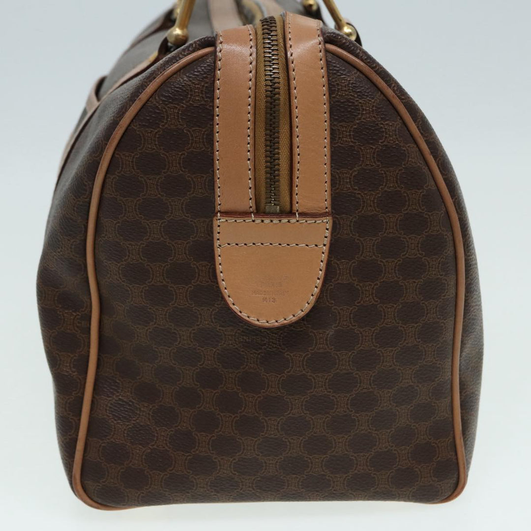 Celine Macadam Canvas Boston Bag PVC Leather Brown Gold Auth ki4701