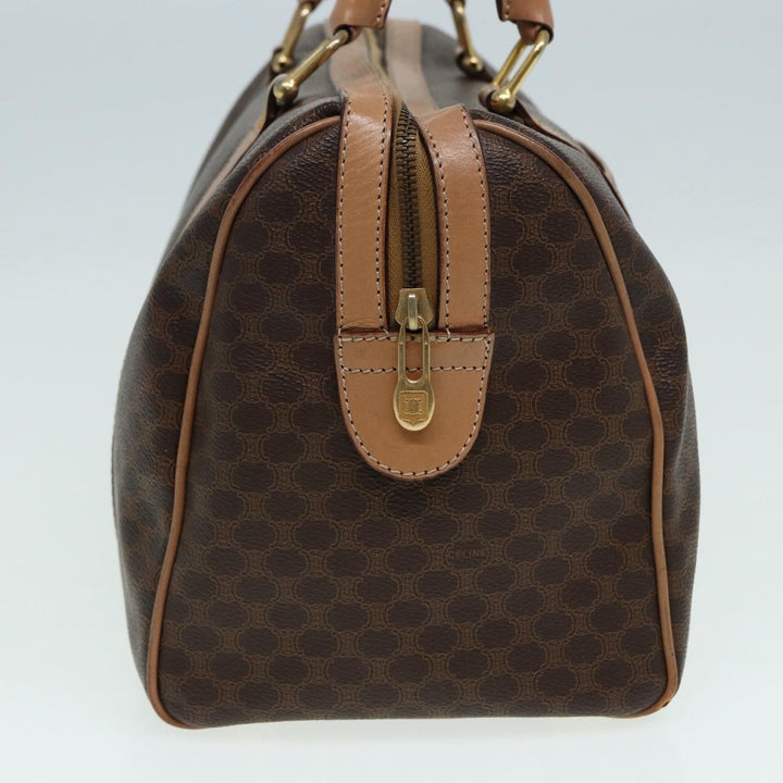 Celine Macadam Canvas Boston Bag PVC Leather Brown Gold Auth ki4701