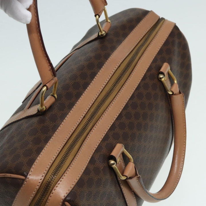 Celine Macadam Canvas Boston Bag PVC Leather Brown Gold Auth ki4701