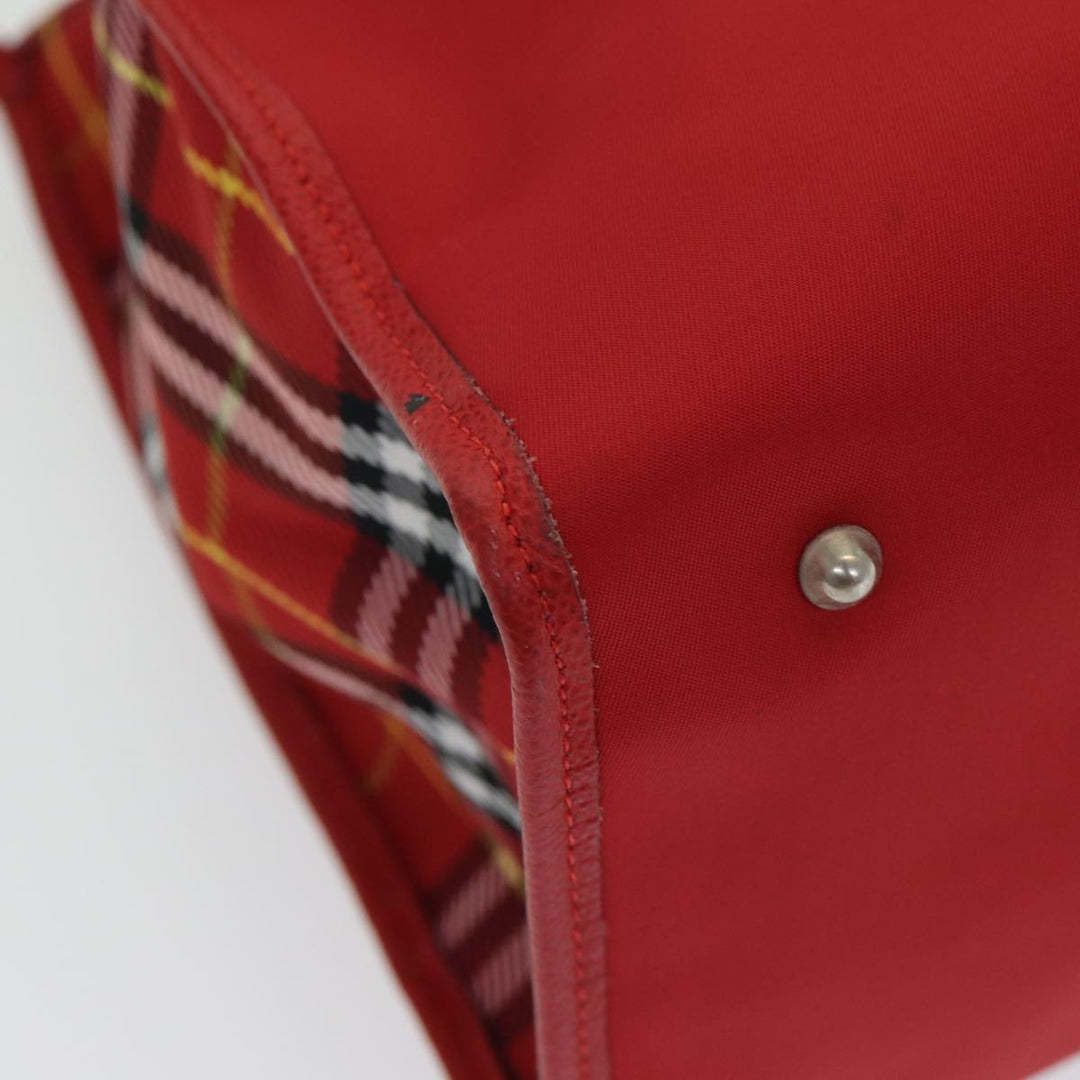 Burberry Nova Check Tote Bag Nylon Red Silver Auth ki4714
