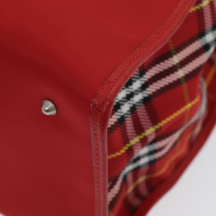 Burberry Nova Check Tote Bag Nylon Red Silver Auth ki4714