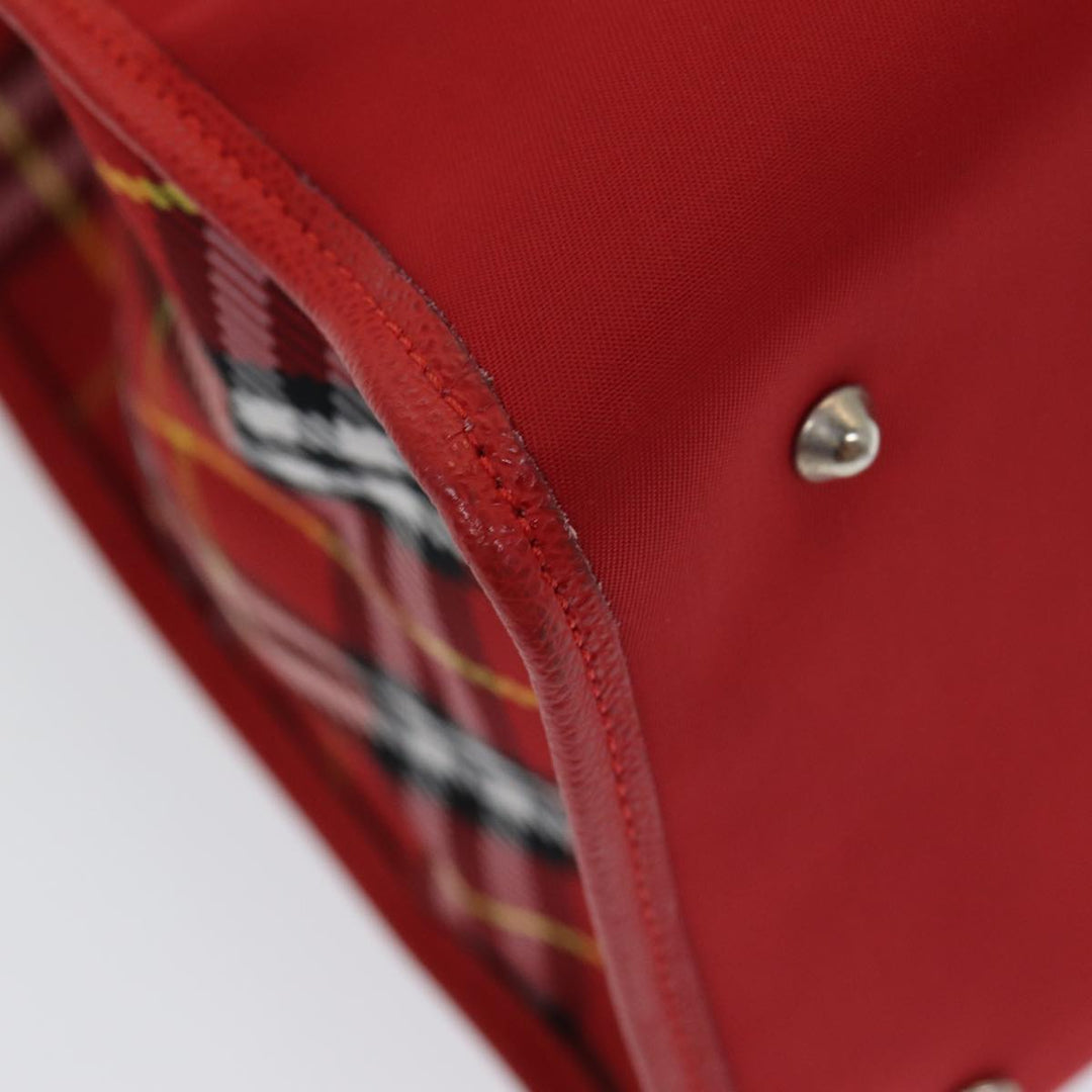 Burberry Nova Check Tote Bag Nylon Red Silver Auth ki4714