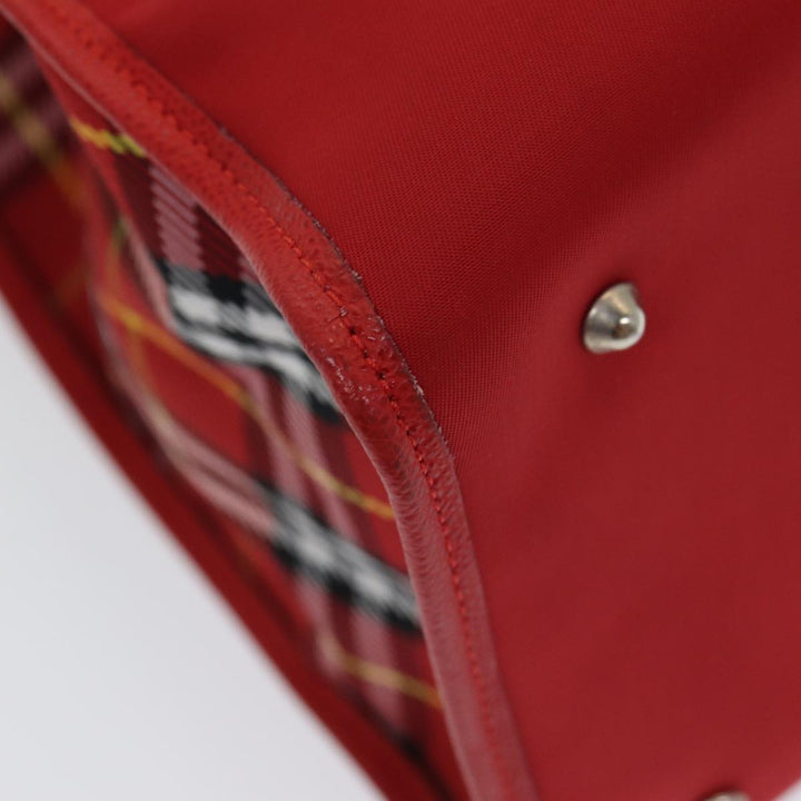 Burberry Nova Check Tote Bag Nylon Red Silver Auth ki4714