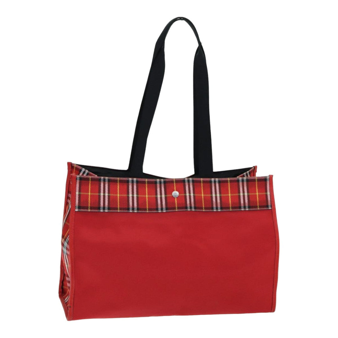 Burberry Nova Check Tote Bag Nylon Red Silver Auth ki4714